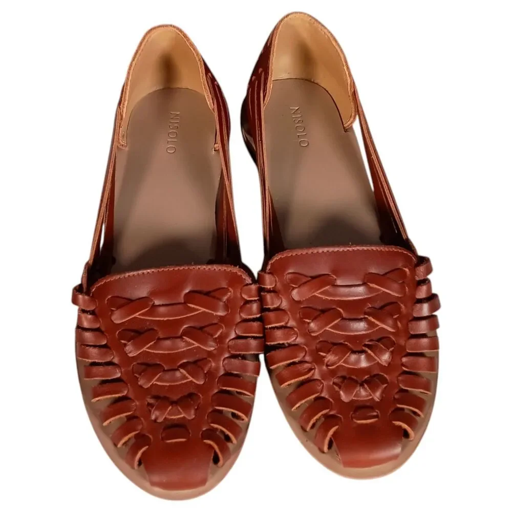 Nisolo Huarache Sandal Brandy Women's 8.5 Leather Flat Woven